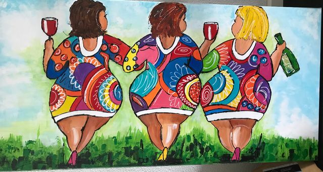 3 dikke vriendinnen, in opdracht gemaakt. 120x60 cm
Acrylverf op canvas